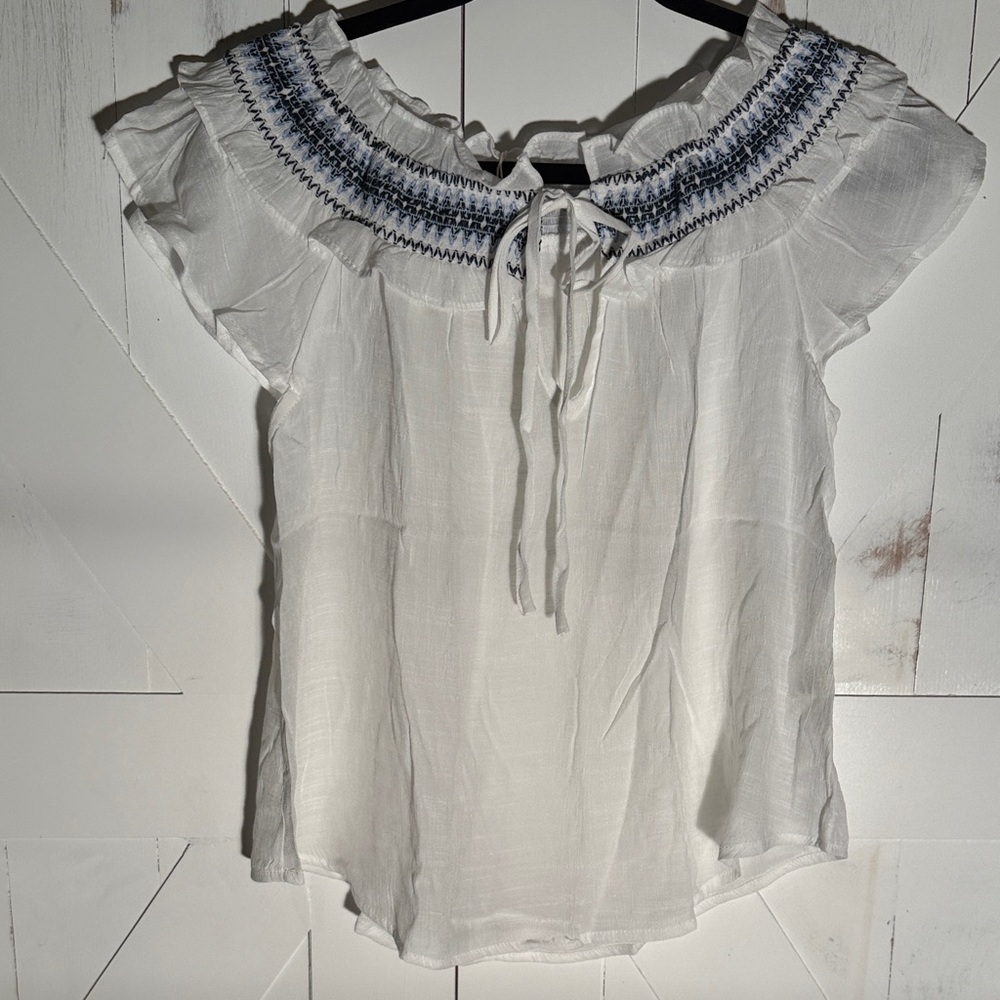 Blu Pepper White Blouse Navy Embroidery